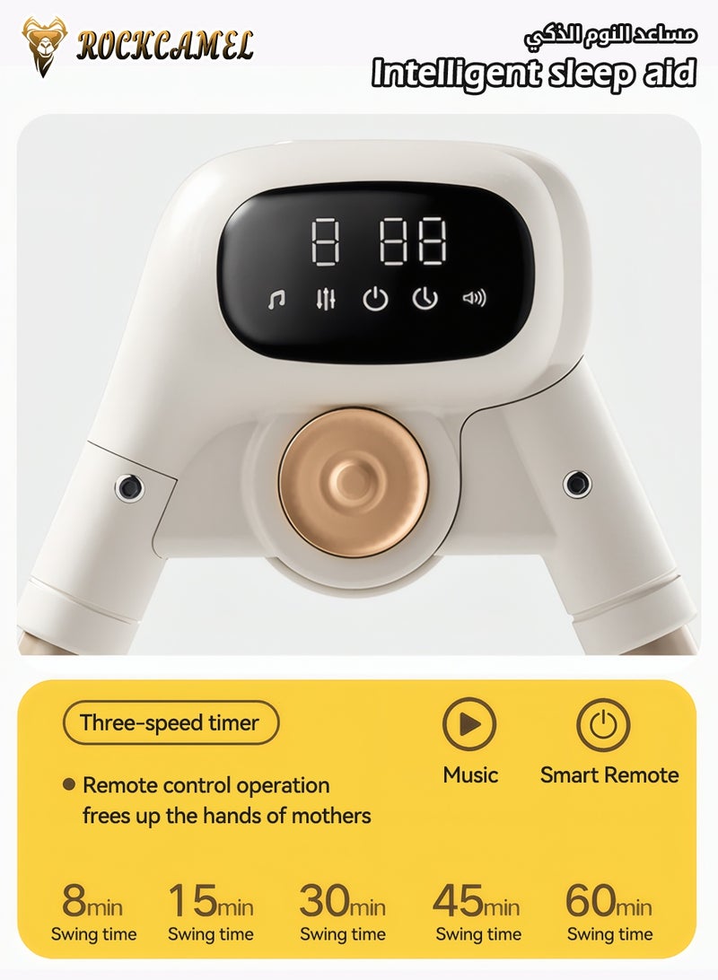 ROCKCAMEL 2-in-1 Electric Baby High Chair & Rocker with Remote Control, 8-Level Rocking Speed & Height Adjustment, Rechargeable Rocking Chair with Wheels, 3-Stage Timer & Music, Foldable Infant Feeding Chair(White) - Image 5